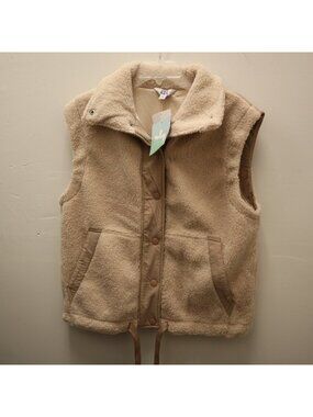 K-260 Joy Lab Women's XS Sleeveless Sherpa-Lined Beige Vest With Drawstring Hem